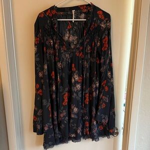 Free People Floral Blouse - Black and Red